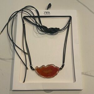 Zara long cord stone orange necklace